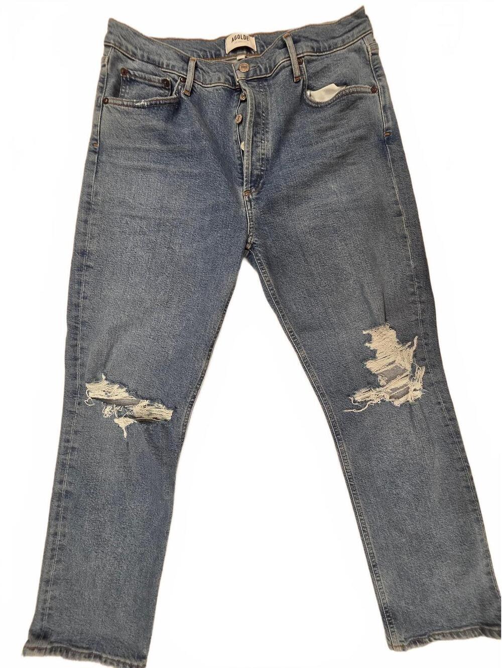 AGOLDE Riley High Rise Distressed Straight Leg Jeans Medium Wash Size 31
